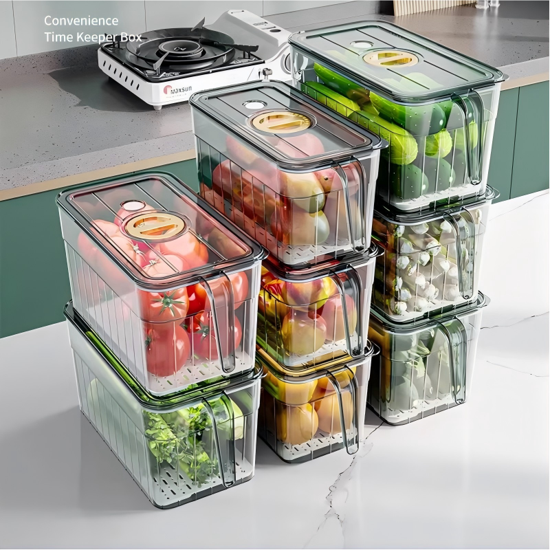 Food-Grade Lidded Fridge Storage Box - Divided Plastic Container for Fruit & Vegetables
