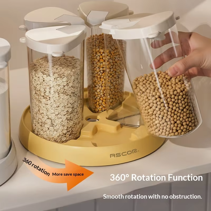 Sealed Rotatable Grain Container - Food-Grade ABS+PET+PP Moisture & Insect Proof Bin