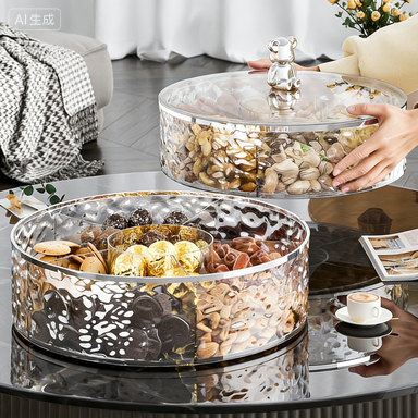 Bear-Shaped Nut Plate - Light-Luxury Sealed Snack Storage Box, Round 27.5cm