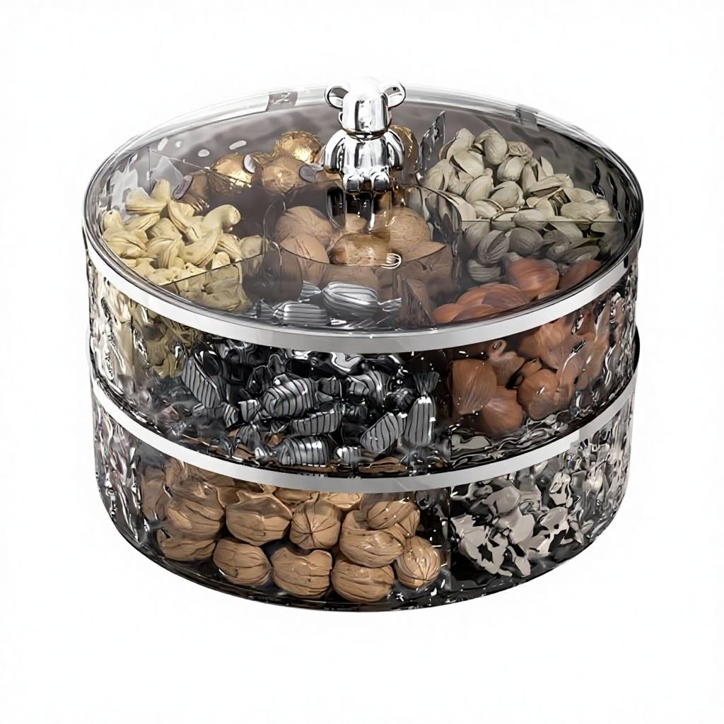 2-Layer Nut Plate - Light-Luxury Airtight Sealed Snack Storage Box, 27.5cm