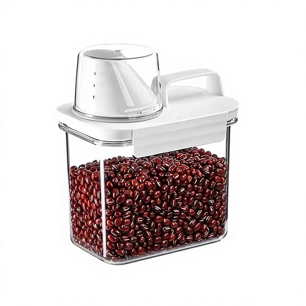 Airtight Grain Storage Jar with Measuring Cup - Moisture-Proof Cereal Container