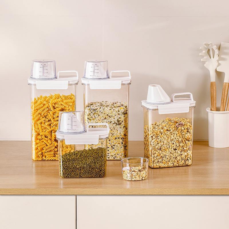 Airtight Grain Storage Jar with Measuring Cup - Moisture-Proof Cereal Container