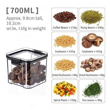 Transparent Black Storage Container - Food-Grade PET+ABS Rectangular Sealed Box