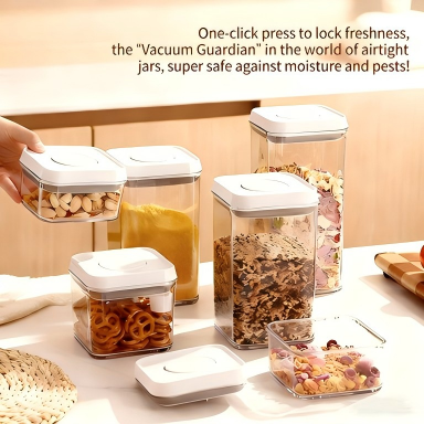 Stackable Waterproof PP Storage Box - Push-Type Grain & Food Container, 11.5cm