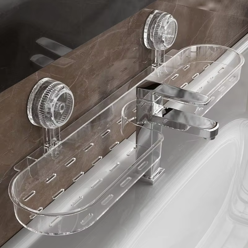 Suction Wall-Mounted Shower Shelf - No-Drill Removable PE Rack for Bathroom & Kitchen
