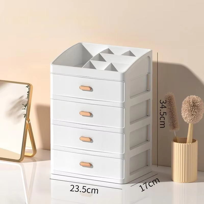 4-Layer Desk Organizer with Drawers - Transparent Makeup & Cable Storage Box