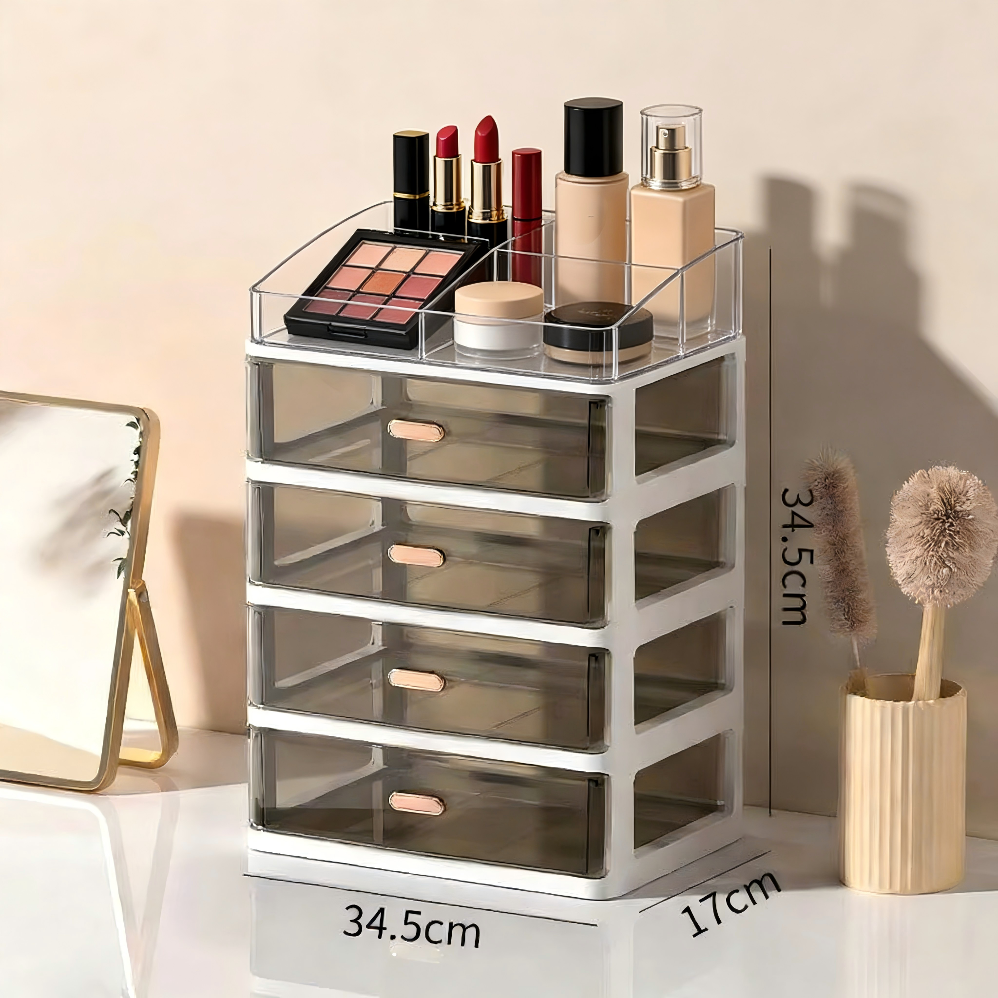 4-Layer Desk Organizer with Drawers - Transparent Makeup & Cable Storage Box