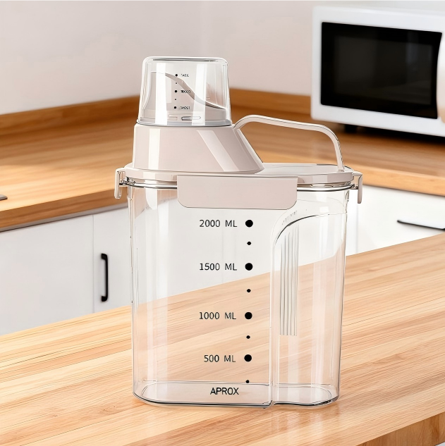 Sealed Grain Storage Container - Transparent Grey Food-Grade Plastic Jar for Flour