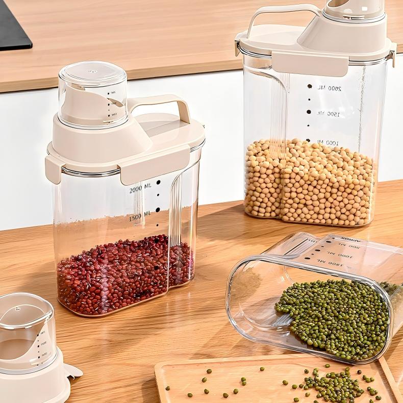 Sealed Grain Storage Container - Transparent Grey Food-Grade Plastic Jar for Flour
