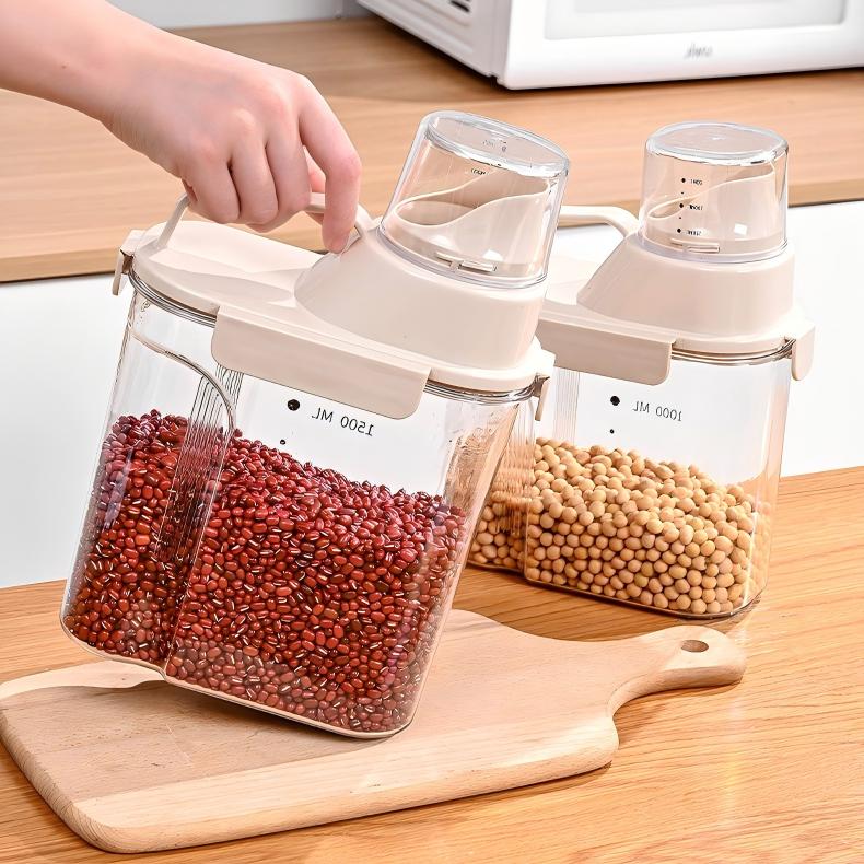 Sealed Grain Storage Container - Transparent Grey Food-Grade Plastic Jar for Flour