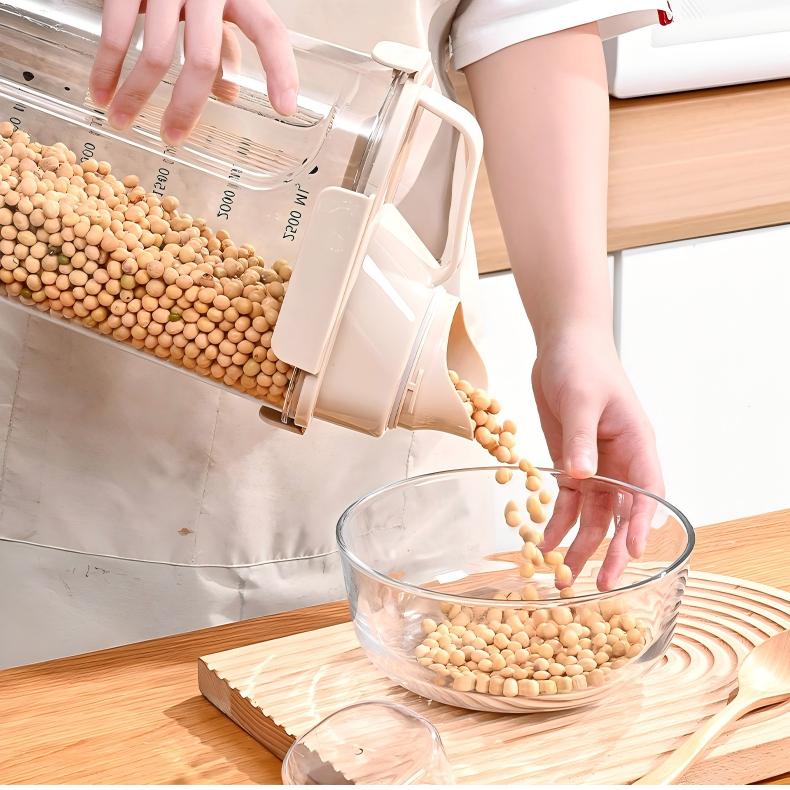 Sealed Grain Storage Container - Transparent Grey Food-Grade Plastic Jar for Flour