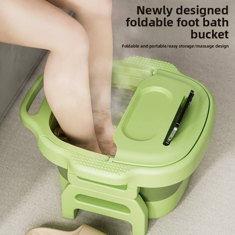 Foldable Foot Bath Bucket - Height-Adjustable Portable Soaking Tub with Massage Points