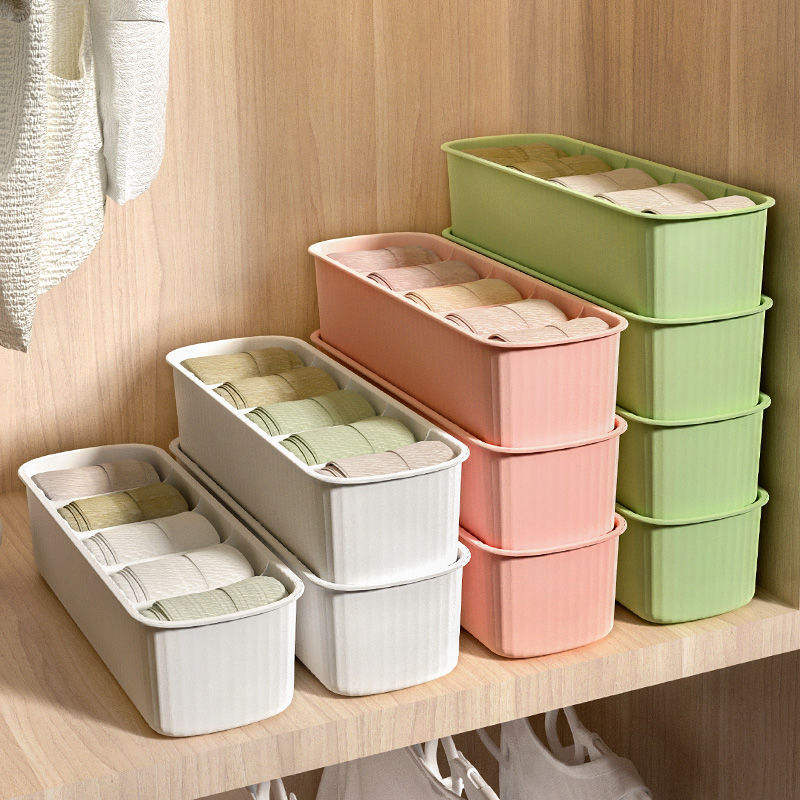 Striped 5-Compartment Plastic Storage Box for Socks and Sundries