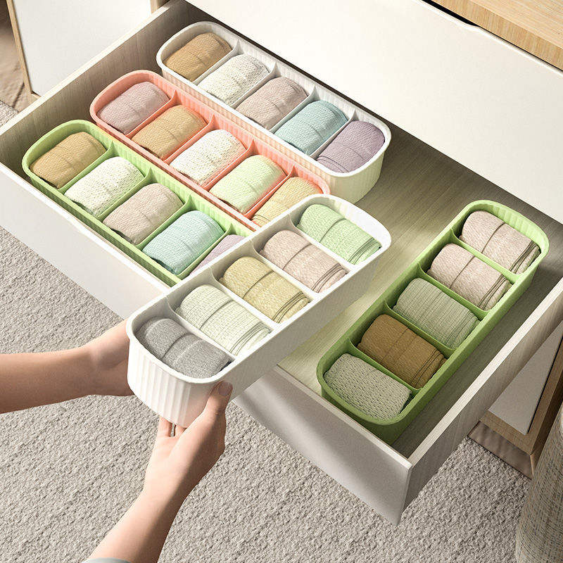 Striped 5-Compartment Plastic Storage Box for Socks and Sundries