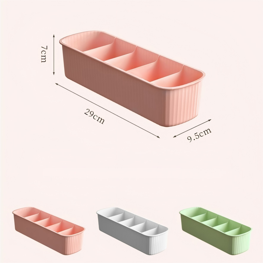 Striped 5-Compartment Plastic Storage Box for Socks and Sundries