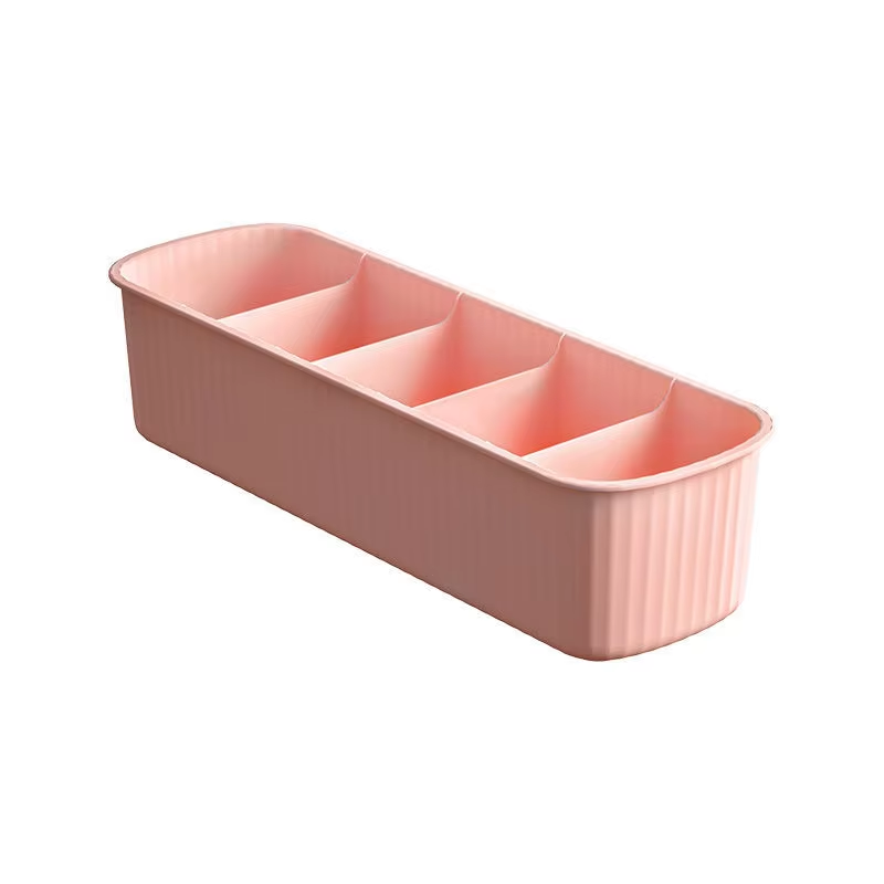 Striped 5-Compartment Plastic Storage Box for Socks - Portable Wardrobe Bin