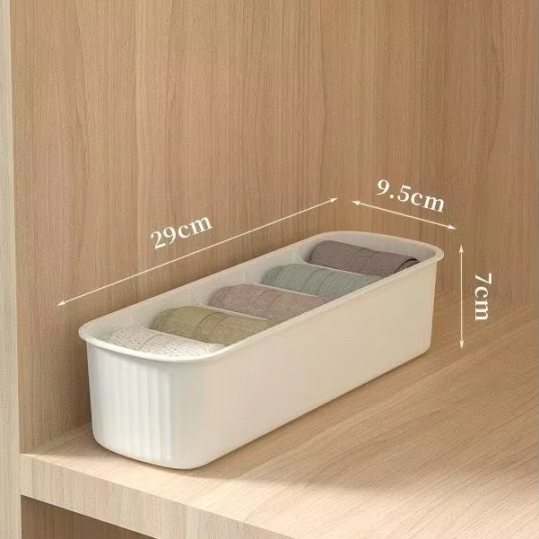 Striped 5-Compartment Plastic Storage Box for Socks - Portable Wardrobe Bin