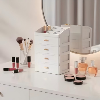 4-Tier Desktop Drawer Organizer with Transparent Drawers for Cosmetics and Cables