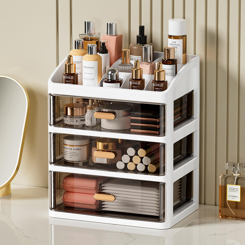 4-Tier Desktop Drawer Organizer with Transparent Drawers for Cosmetics and Cables