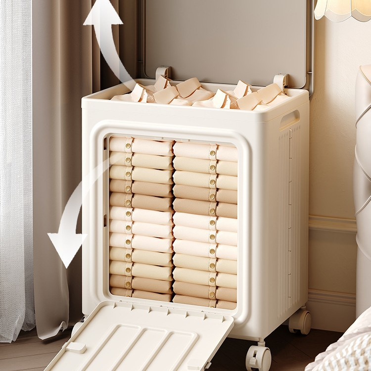 Multifunctional Plastic Storage Box with Flip Lid and Wheels, 55 L
