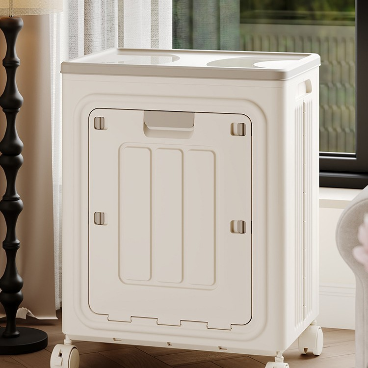 Multifunctional Plastic Storage Box with Flip Lid and Wheels, 55 L