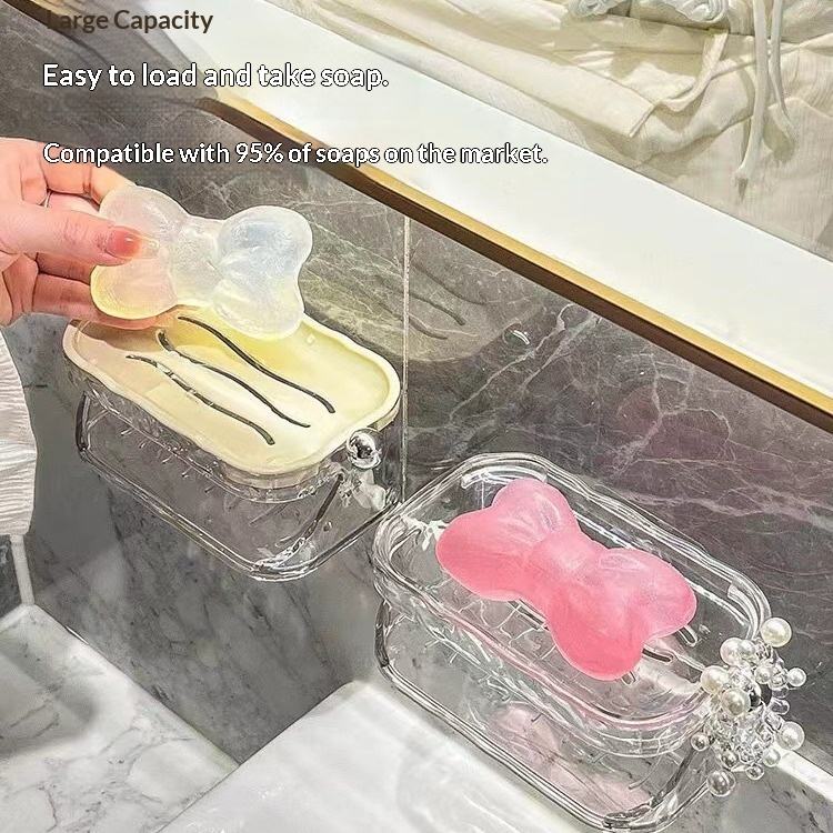 Water-Ripple Soap Dish - Wall-Mounted Double-Layer Bathroom Shelf, No Drilling