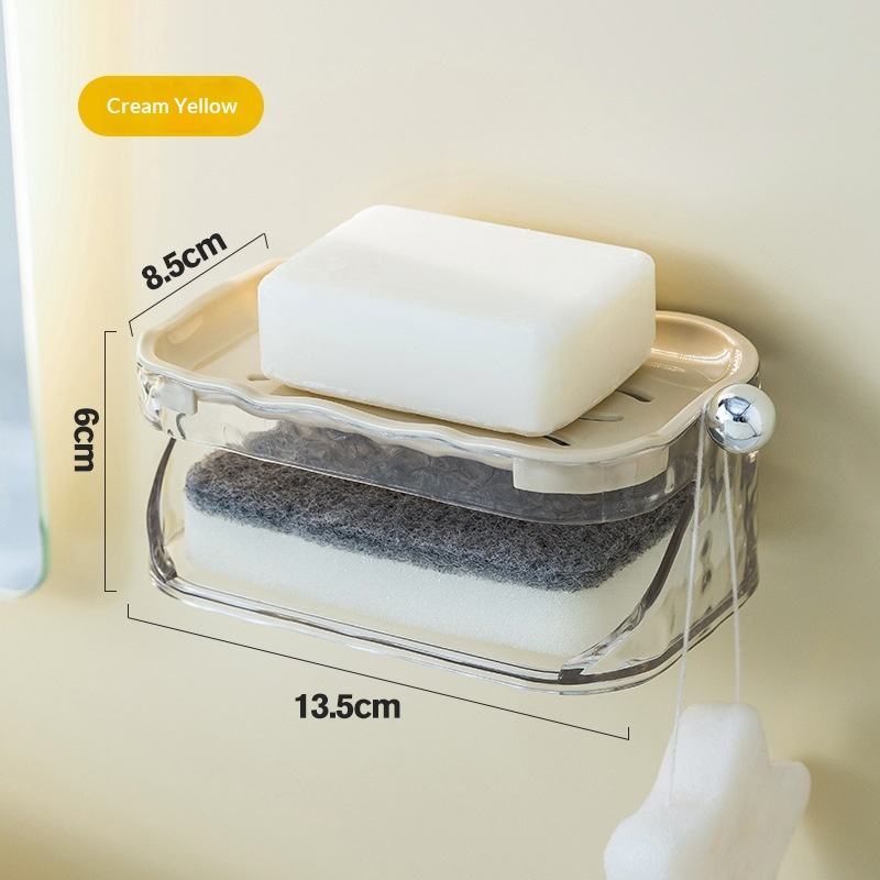 Water-Ripple Soap Dish - Wall-Mounted Double-Layer Bathroom Shelf, No Drilling
