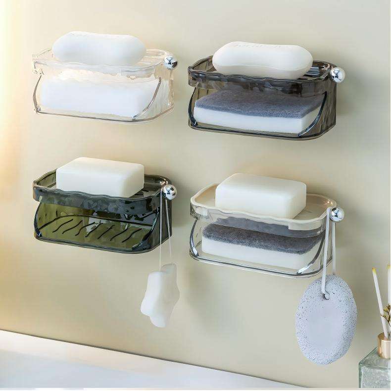 Water-Ripple Soap Dish - Wall-Mounted Double-Layer Bathroom Shelf, No Drilling