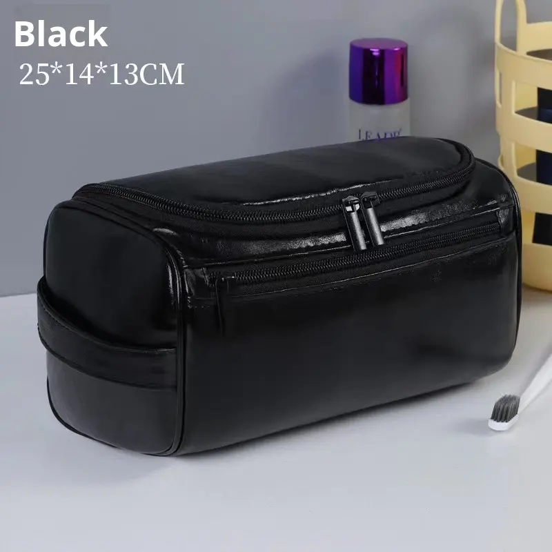 Large Capacity PU Leather Toiletry Bag - Travel Wash Bag for Men and Women