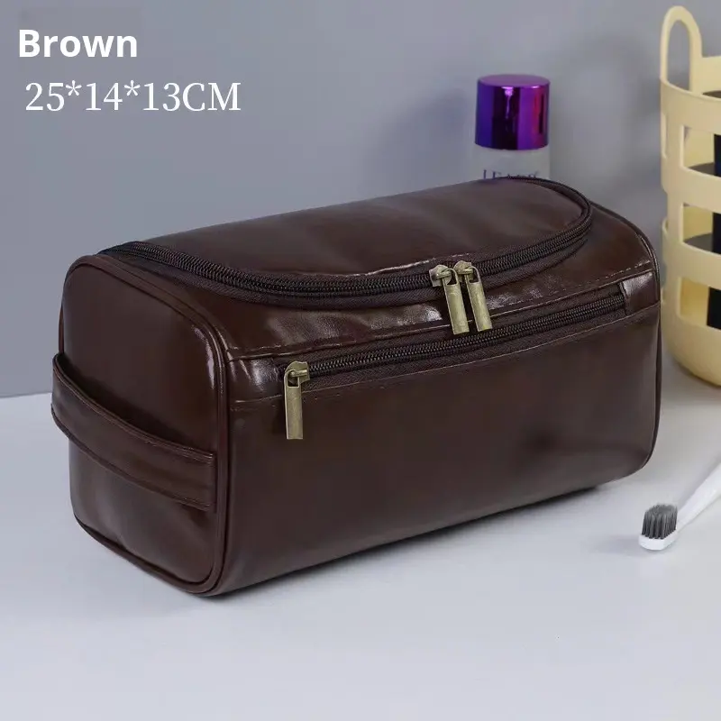 Large Capacity PU Leather Toiletry Bag - Travel Wash Bag for Men and Women