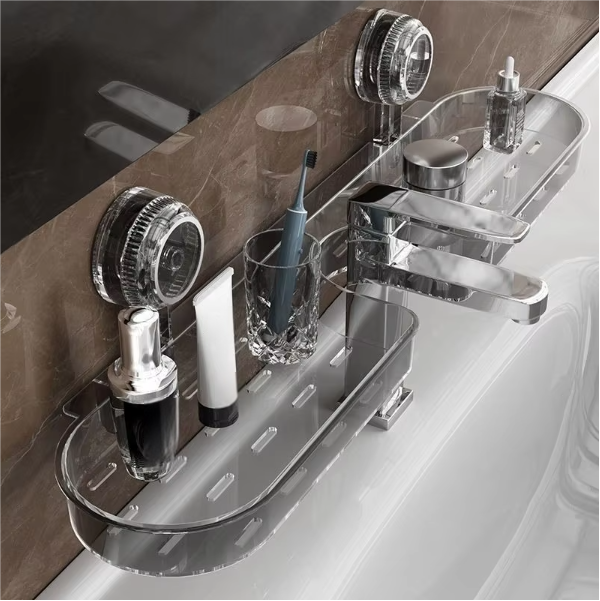 Suction Cup Shower Shelf - No-Drill Removable Wall Rack for Bathroom and Kitchen