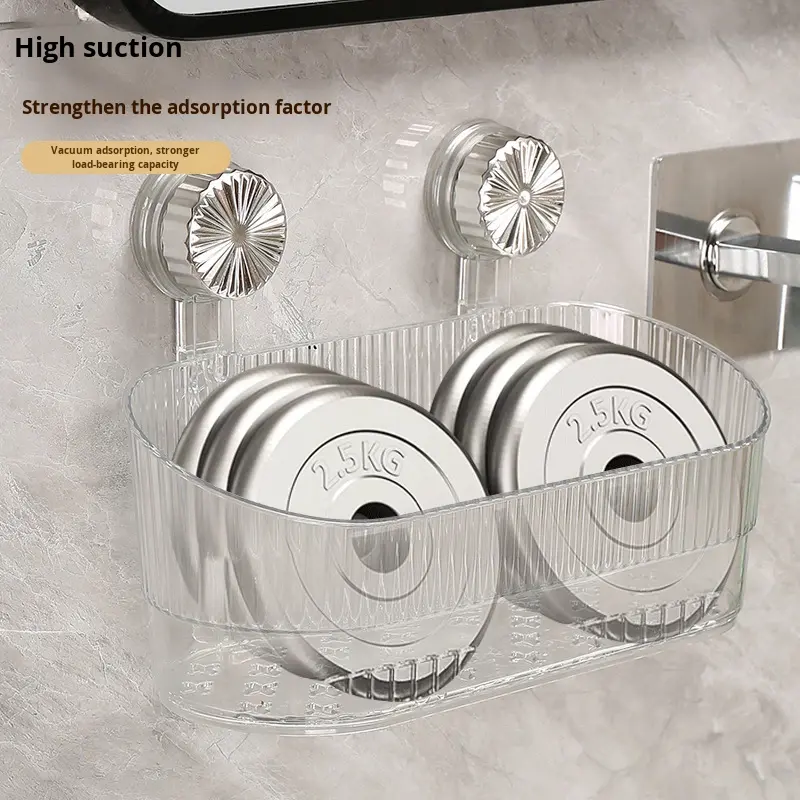 Suction Cup Shower Shelf with Hooks, 40 x 30 x 25 cm - Bathroom and Kitchen Rack