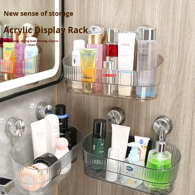 Suction Cup Shower Shelf with Hooks, 40 x 30 x 25 cm - Bathroom and Kitchen Rack