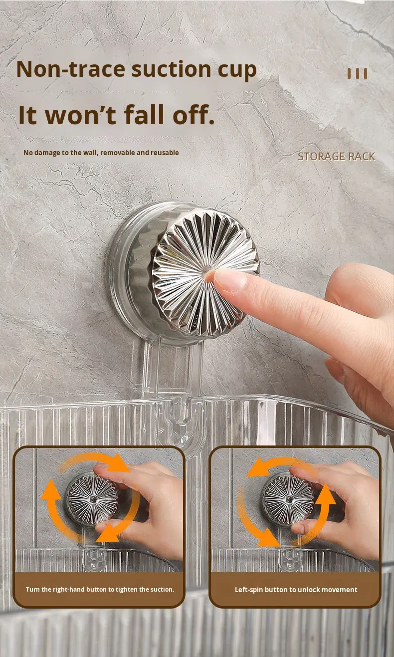 Suction Cup Shower Shelf with Hooks, 40 x 30 x 25 cm - Bathroom and Kitchen Rack