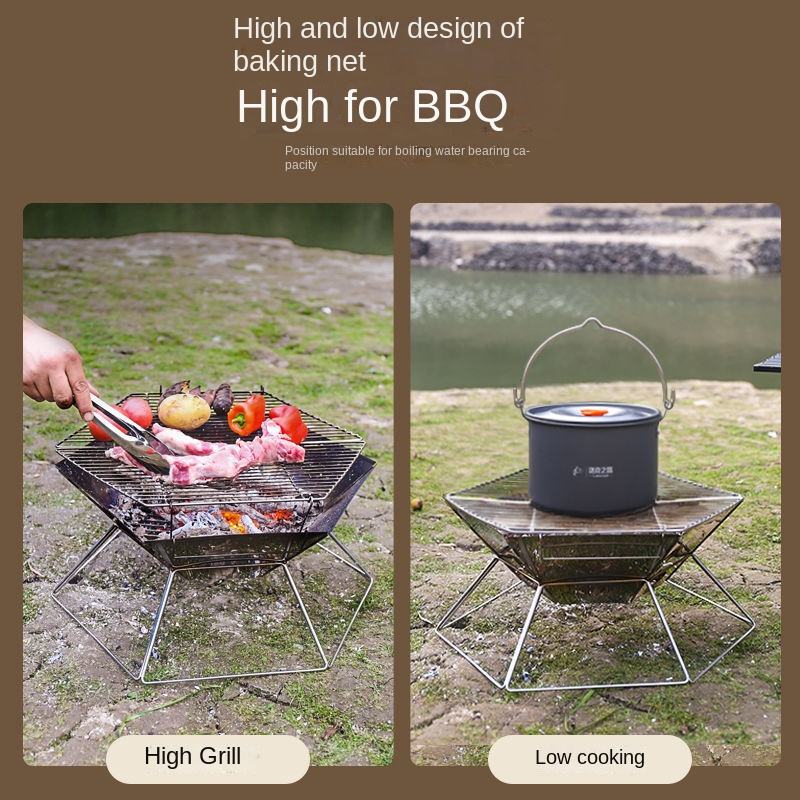 Stainless Steel Folding Portable BBQ Grill with Carry Bag - Adjustable Height