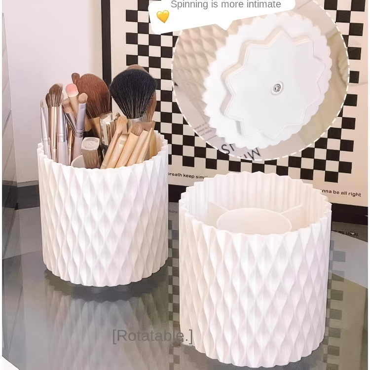 Rotating Plastic Makeup Brush Rack - Space-Saving Desktop Cosmetic Organizer