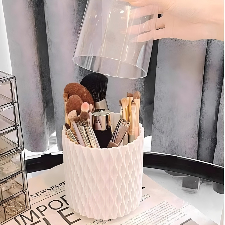 Rotating Plastic Makeup Brush Rack - Space-Saving Desktop Cosmetic Organizer