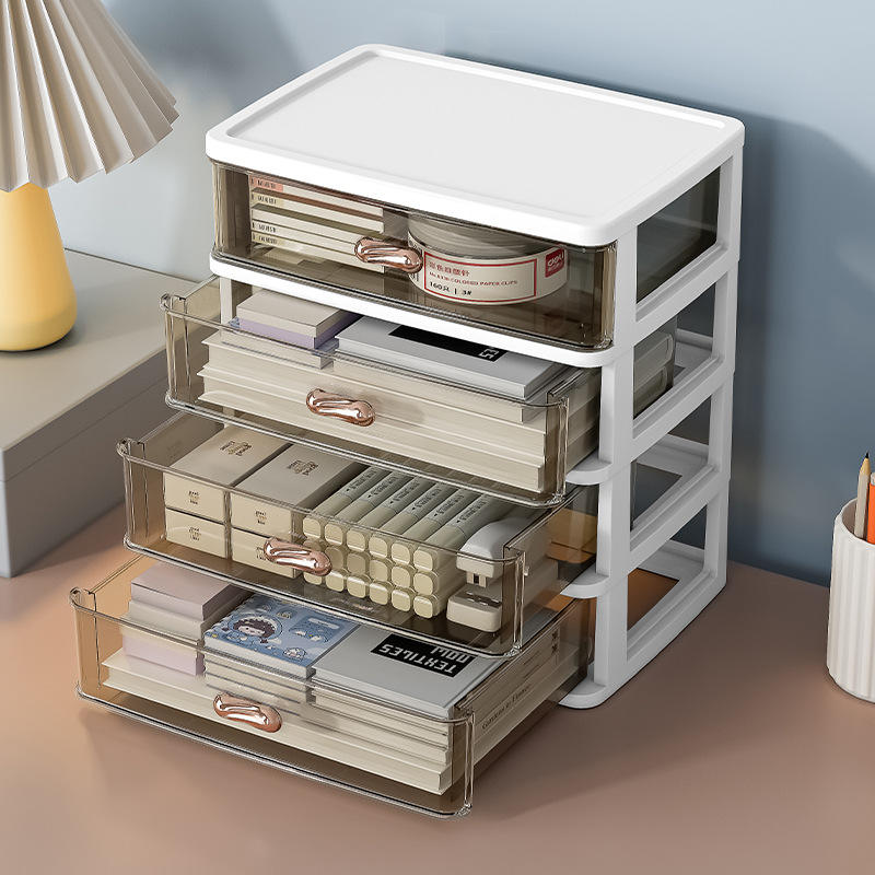 3-Tier Stackable Transparent Desktop Drawer Organizer for Stationery and Cosmetics