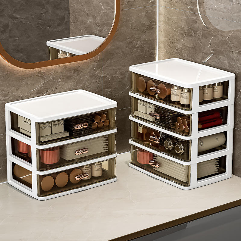 3-Tier Stackable Transparent Desktop Drawer Organizer for Stationery and Cosmetics
