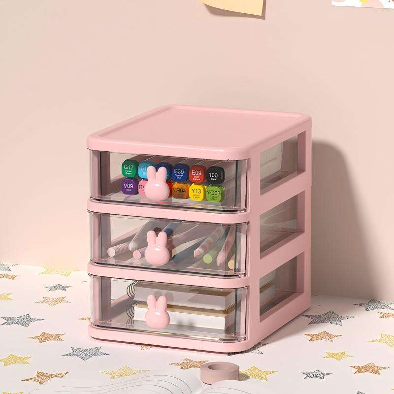 Mini Transparent Rabbit Drawer Organizer - Space-Saving Desktop Storage Box