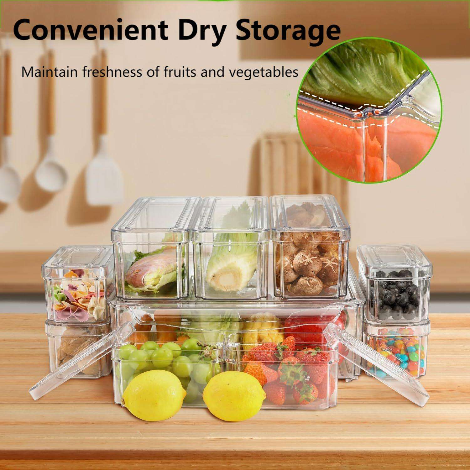 Transparent PET Kitchen Storage Container Set - 3 Sizes, Refrigerator Organizer