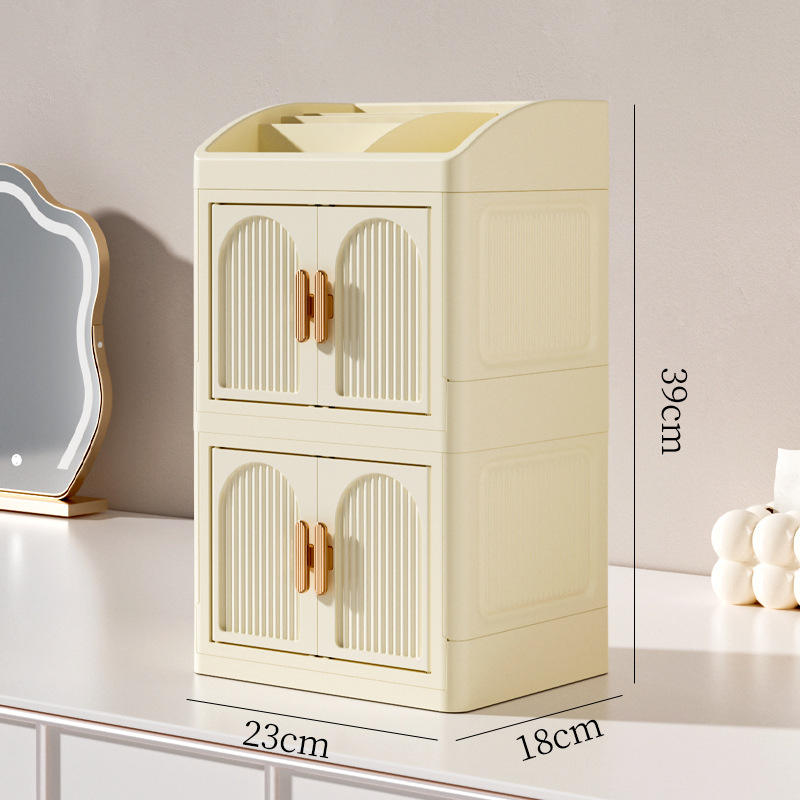 2-Layer Foldable Double-Door Storage Cabinet - Desktop Organizer, 23 x 18 x 39 cm
