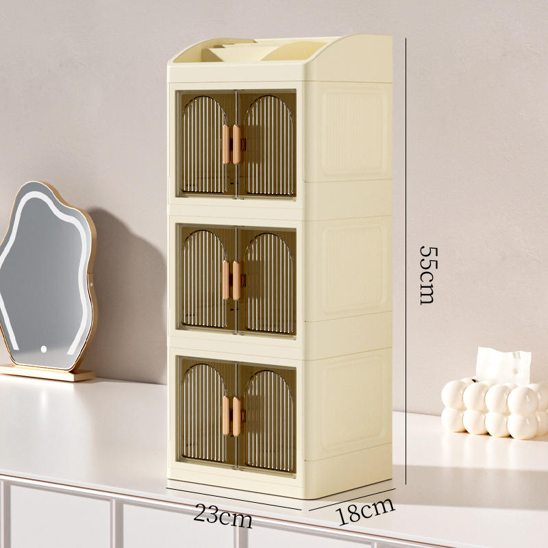 3-Layer Foldable Double-Door Storage Cabinet - Desktop Organizer, 23 x 18 x 55 cm