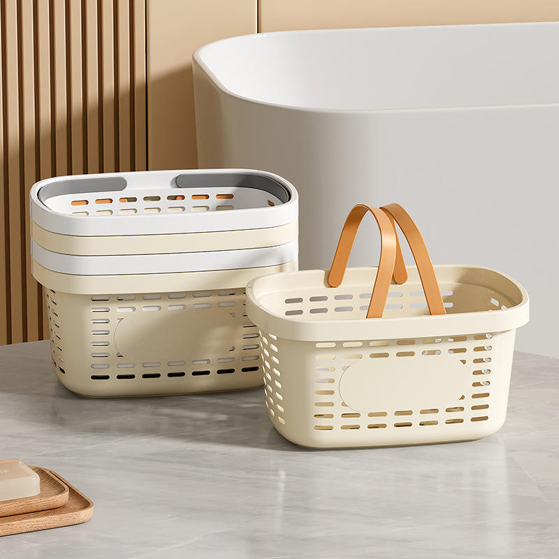 Modern Rectangular Plastic Storage Basket with Handle - Multi-Purpose Organizer
