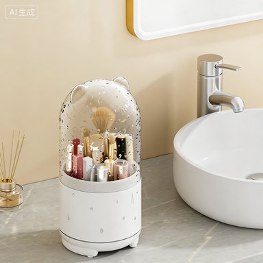 360° Rotating Makeup Brush Organizer with Lid - Transparent Dustproof Holder
