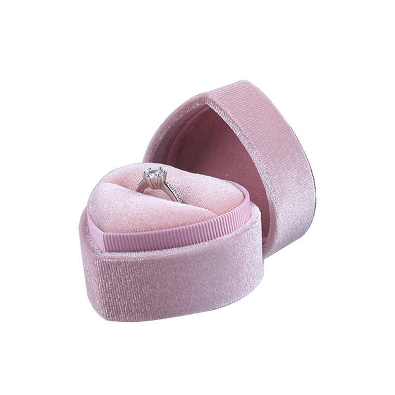Heart-Shaped Flocked Jewelry Box - Luxury Ring Case for Proposals and Weddings