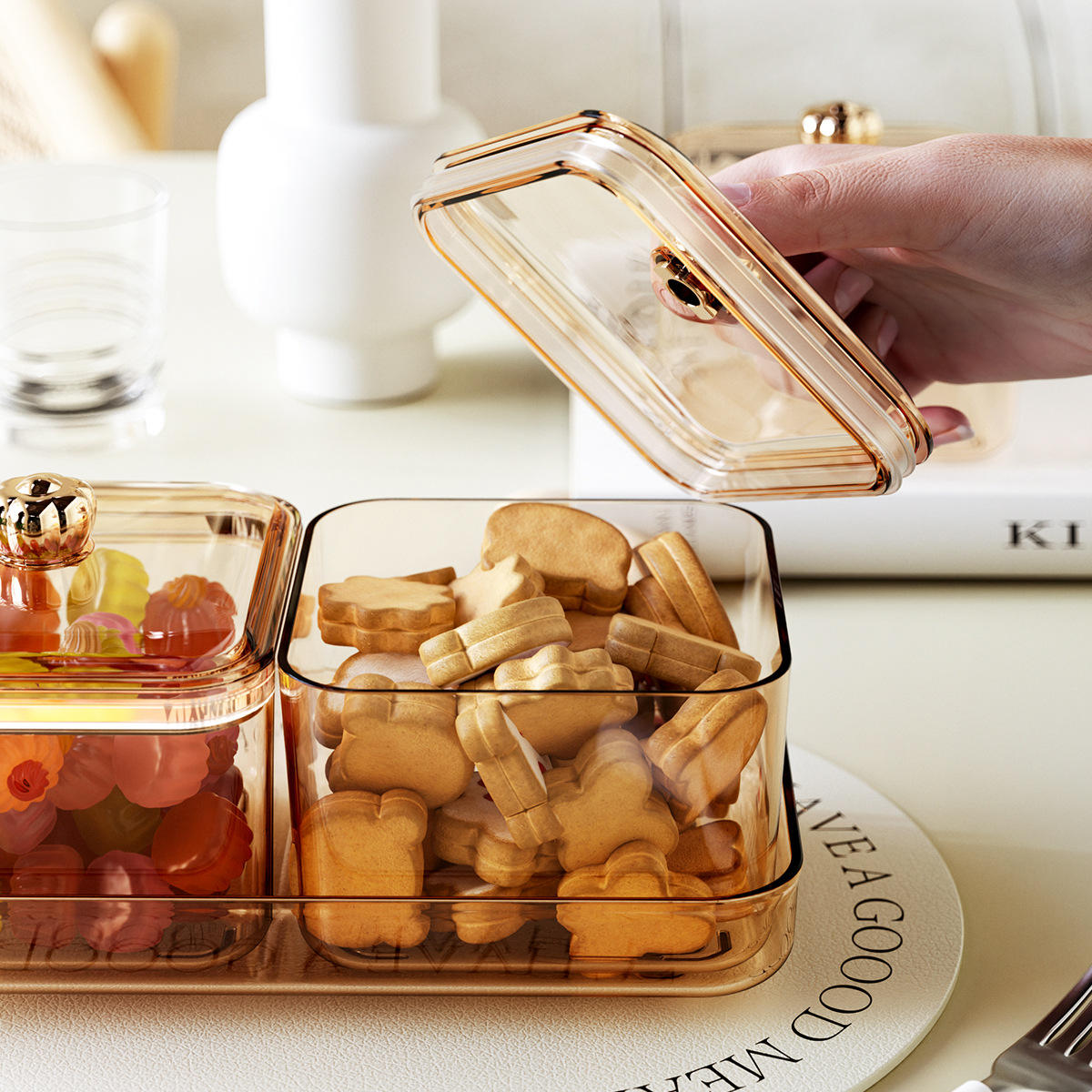 Sealed Snack Storage Box, 20 x 20 x 11 cm - Moisture-Proof Candy and Dried Fruit Tray