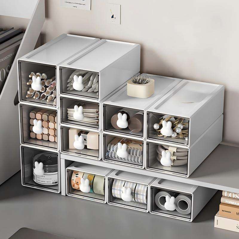 Stackable Transparent Square Desktop Organizer, 17 x 8 x 5.5 cm