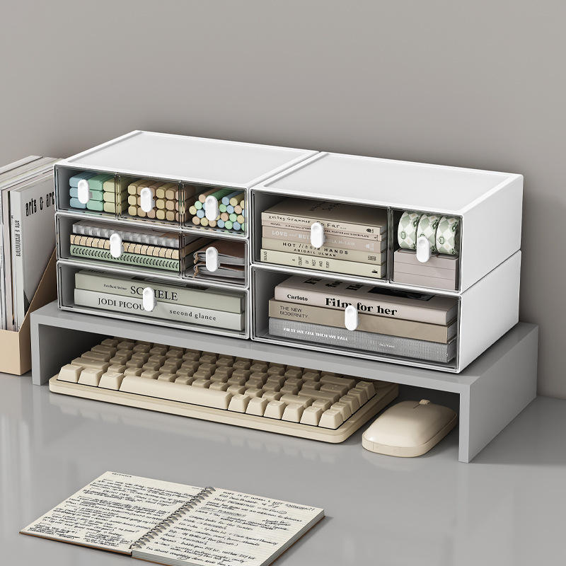 Transparent Desktop Organizer with Compartments and Pen Holder, 23 x 17 x 5.5 cm