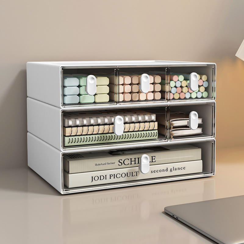 Transparent Desktop Organizer with Compartments and Pen Holder, 23 x 17 x 5.5 cm